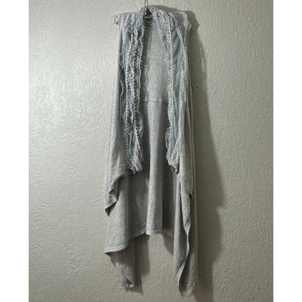 Vertigo Paris Women's Cardigan Size M Gray Tank Ruffled Open Front Angora Wool